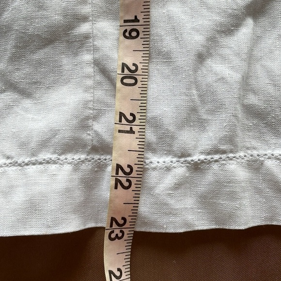 Vintage British Khaki White Linen Button Up Top Simple Classic 3/4 Sleeve Sz M - Picture 5 of 9